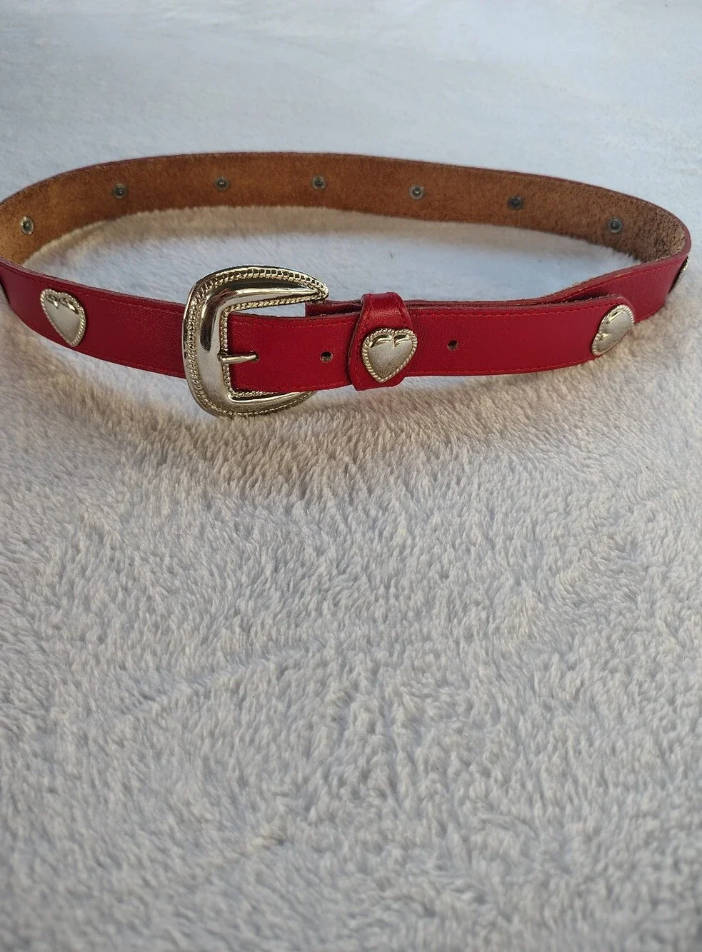 Red Heart Accent Women's Belt with Silver Buckle